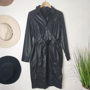 White House Black Market Faux Leather bodycon Dress Button Down